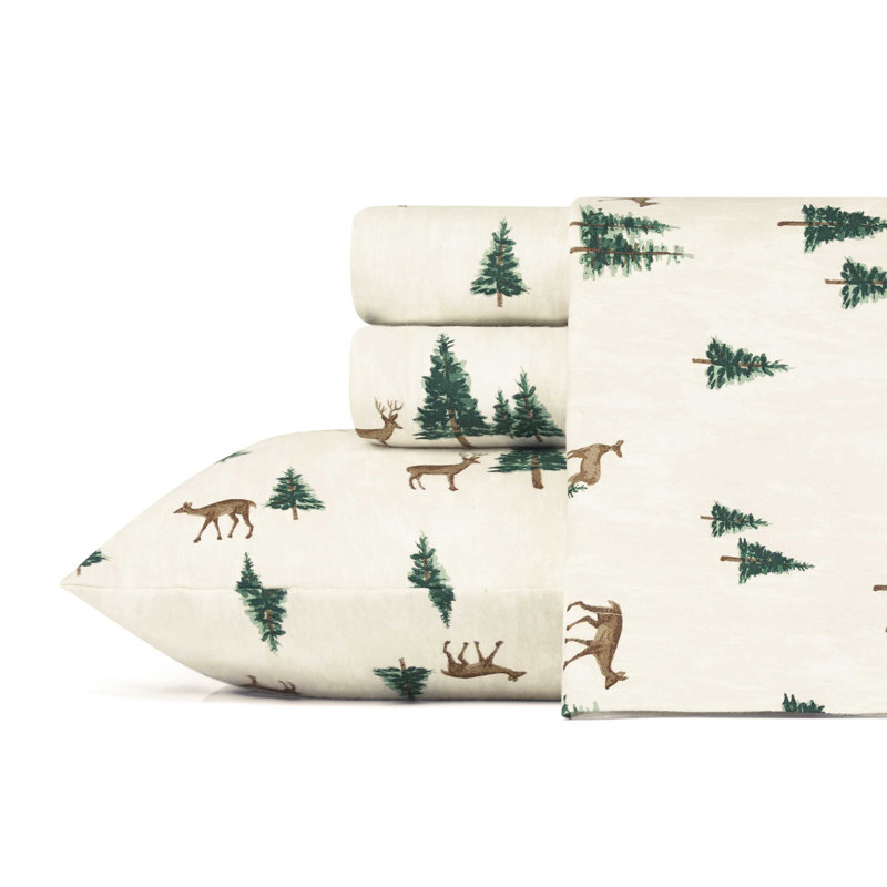 Ensemble de draps 100% coton 200 fils, Chevreuils, Ensemble de draps pour très grand lit avec 2 taie