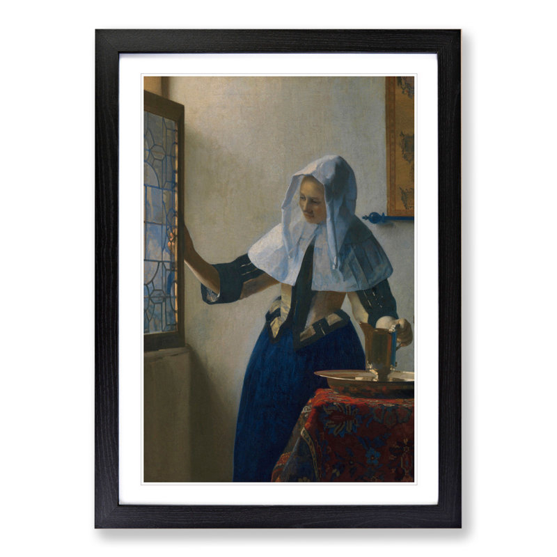 Young Woman with a Water Pitcher by Johannes Vermeer - Picture Frame Painting, Black, 65cm H x 48cm W x 2cm D