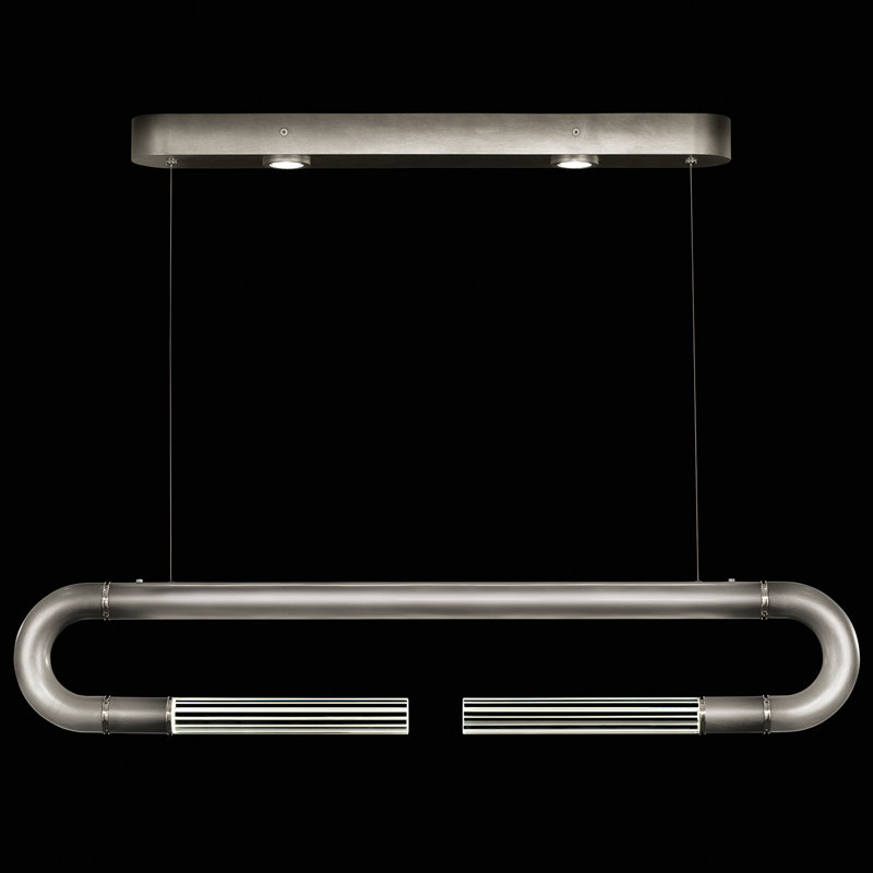 Luminaire suspendu linéaire avec peau Antonia, Ombre argent / nickel
