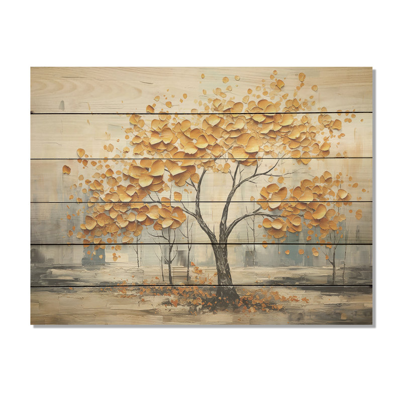 Golden Elegance Maple Tree I - érable sur bois, art sur bois de pin naturel, H 30 po x l 40 po