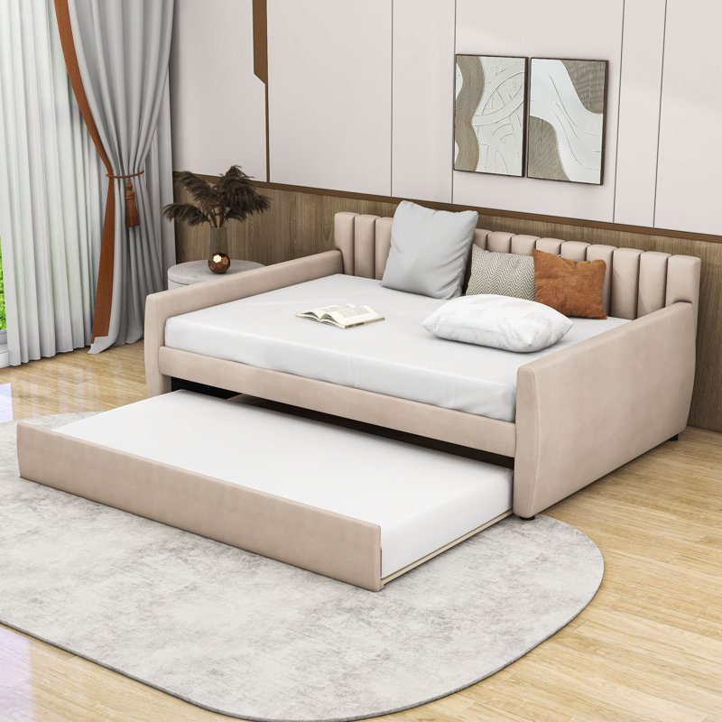 Azaiyah Full / Double Daybed with Trundle, Beige