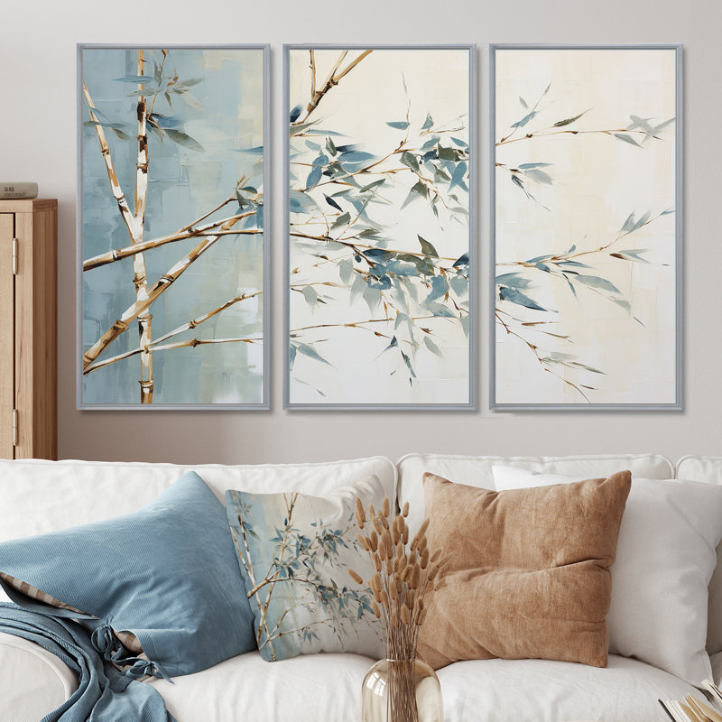 «Green Zen Moment Bamboo», ensemble d'art mural en bambou, H 28 po x l 36 po x P 1 po, Silver Floater Framed