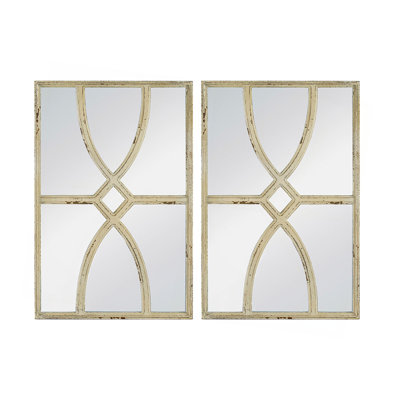 16" X 23"  Rectangular Wooden Wall Mirrors With Distressed White Frame, Vertical Or Horizontal, Home Decor For Living Room, Set Of 2