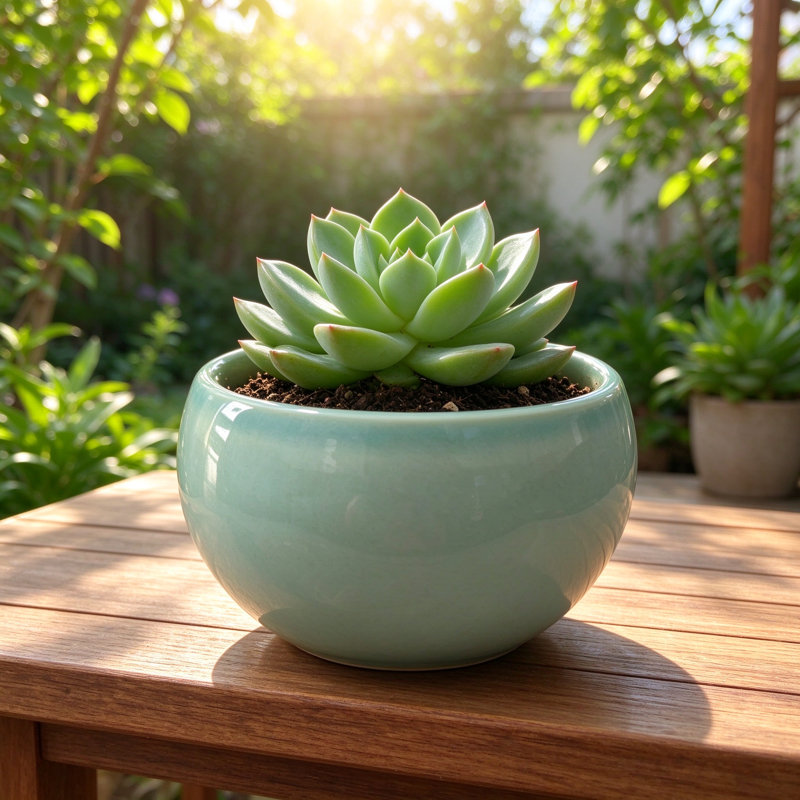 Pot à fleurs en céramique Celadon Green - Bol rond et brillant, 5,9 x 5,9 x 5,9 po