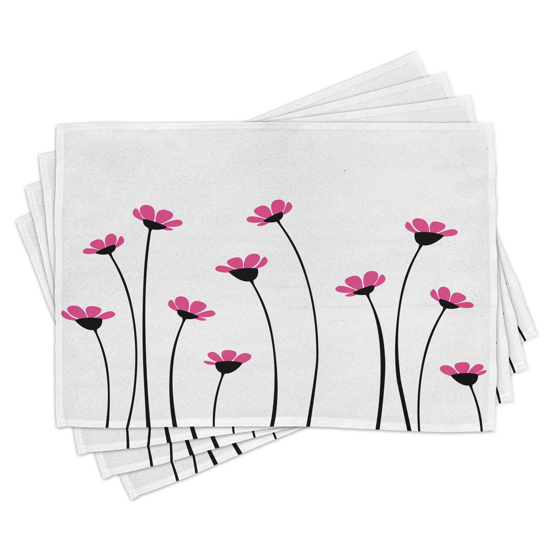 Platzdeckchen 4er-Set, Pinke Gänseblümchenblüten, Pink Schwarz Weiß