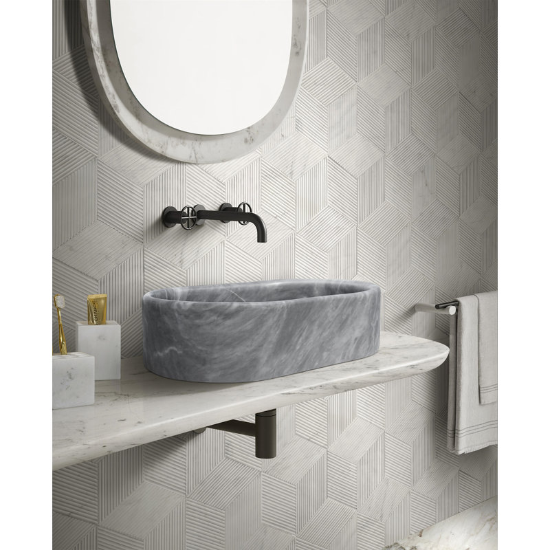 Lavabo vasque de salle de bain en marbre naturel de Carrare gris, Gris