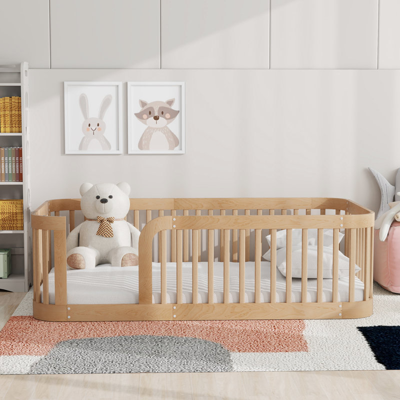 Floor Bed With Fence, Natural, Twin
