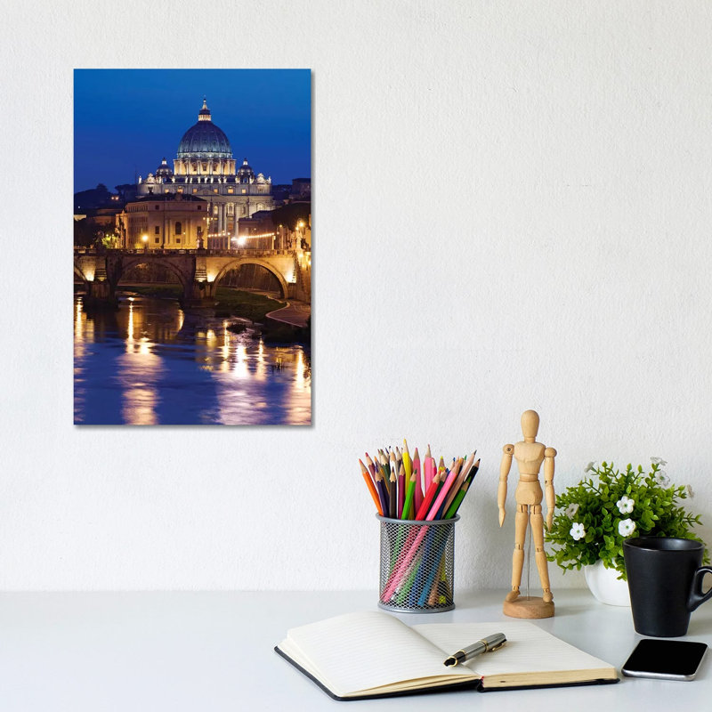 Italy, Rome, St. Peters Basilica, Tiber River Night Scene. by Jaynes Gallery - Wrapped Canvas Gallery-Wrapped Canvas Giclée