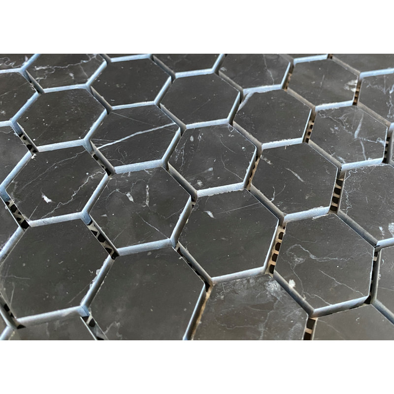 1.25" x 1.25" Honeycomb Marble Mosaic Wall & Floor Tile, Nero Marquina