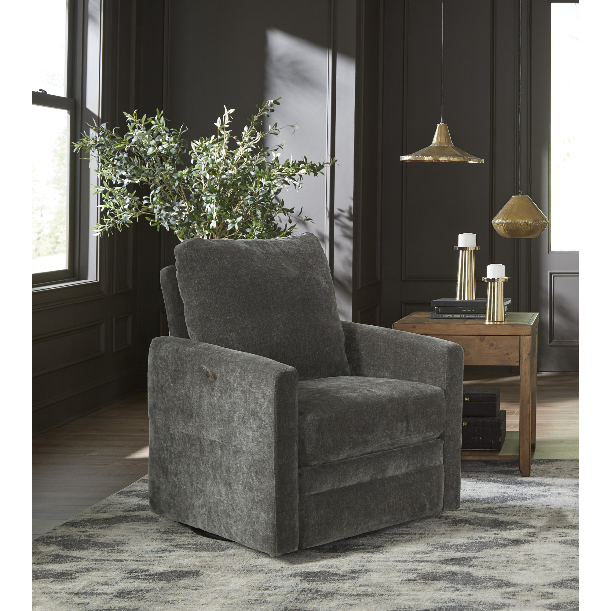 Encino Swivel Power Recliner, Khaki Performance