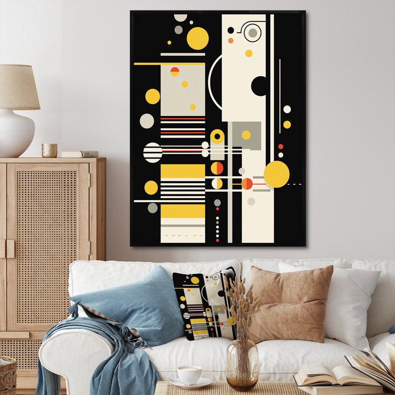 «Paradise Of Sound», rétro, noir et jaune abstrait - décoration murale géométrique moderne, H 20 po x l 12 po x P 1 po
