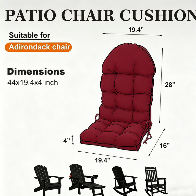 Non-Slip Adirondack-Chair-Cushion With Ties, Red