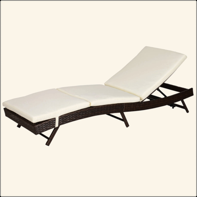 Chaise longue de patio, chaise de piscine avec dossier et coussin réglables à 5 positions, siège de bronzage extérieur en osier de métal PE
