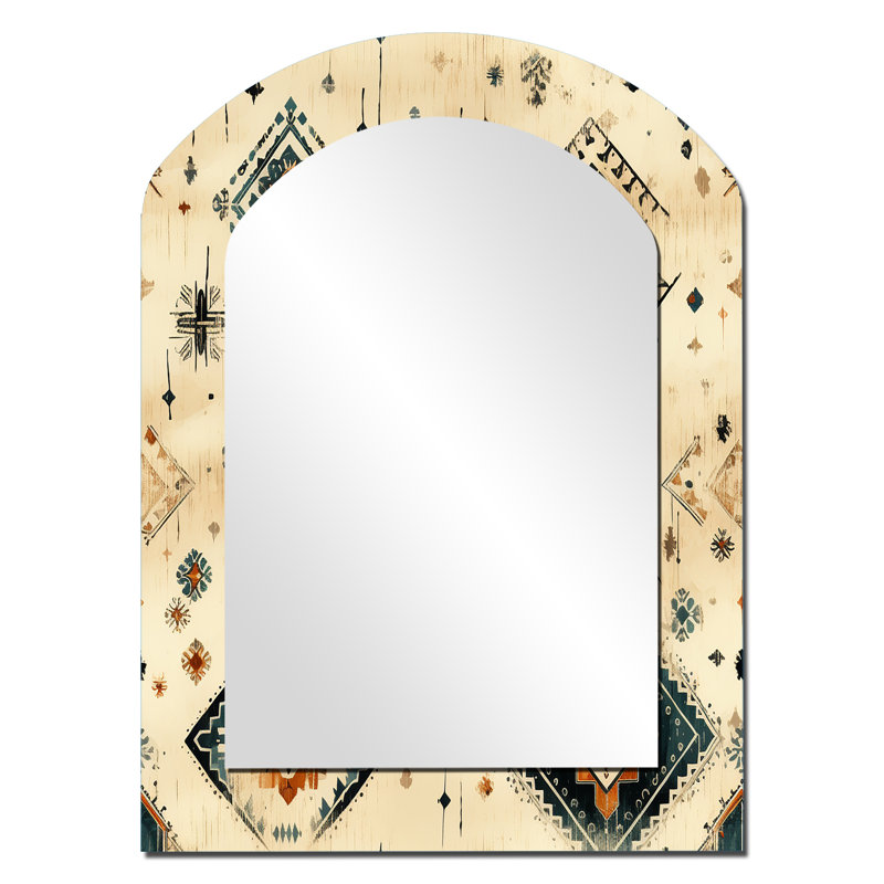 Motif Sheri beige rétro nomade Ii Boho - miroir mural géométrique en arc, miroir décoratif asymétrique beige, impression d'art en métal
