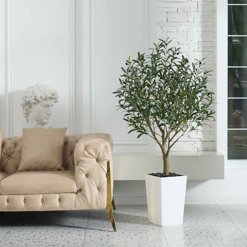 Olive artificielle résistante aux rayons UV Altera pour décoration intérieure et extérieure, grande base en plastique avec galets