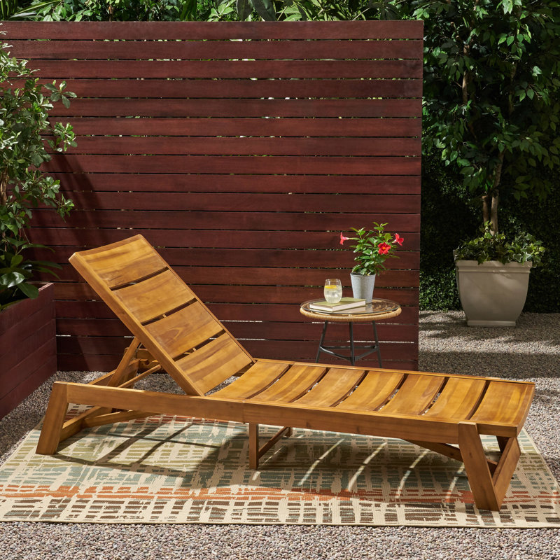 Chaise longue en bois avec assise en métal respirante et réglable, Brun jaune