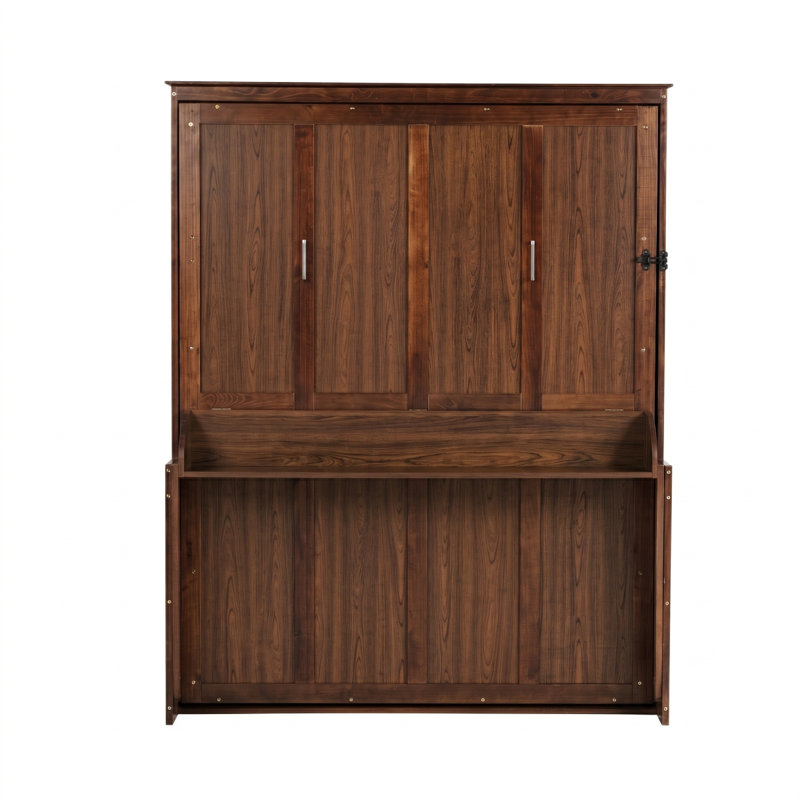 Grand lit escamotable en bois, lit escamotable mural peu encombrant, armoire murale, avec vérins à gaz, noyer (ancien numéro de modèle W504S00226)