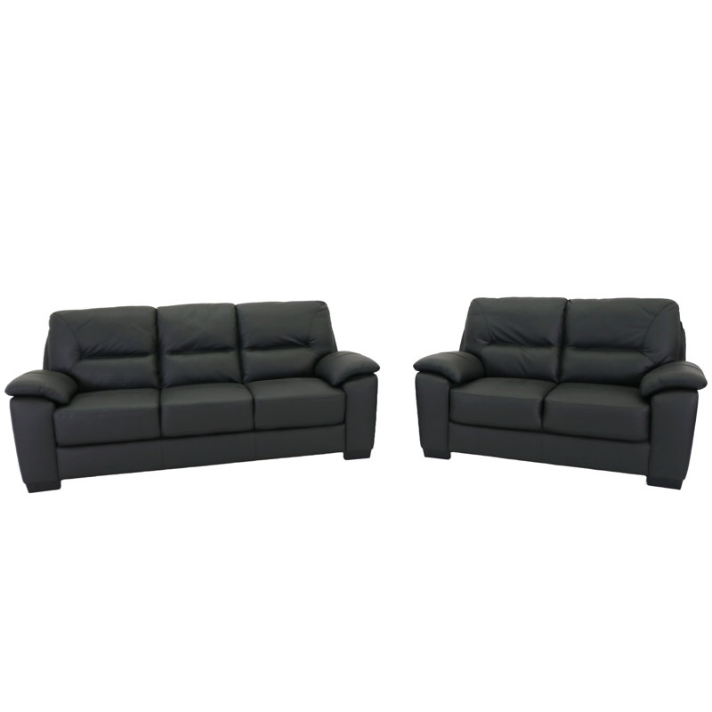 Nafissa 3+2 Sofa Set Genuine Leather, Black