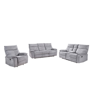 Ensemble 3 pièces: canapé inclinable, causeuse console et fauteuil coulissant, gris