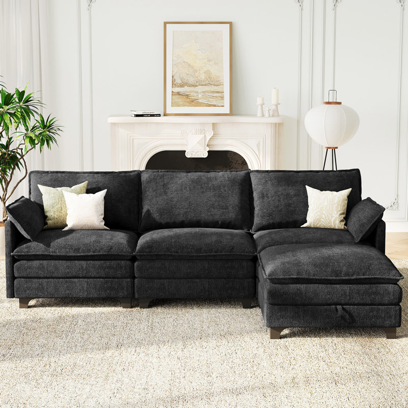 105.9'' Wide L-Shaped Comfy Cloud Couch - Chenille Upholstered 4-Seater Sofa for Your Living Room, Dark Gray