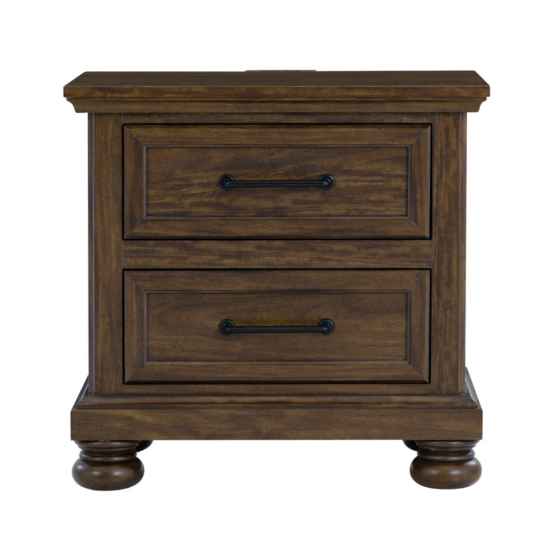 Dark Brown 2-Drawer Nightstand with USB