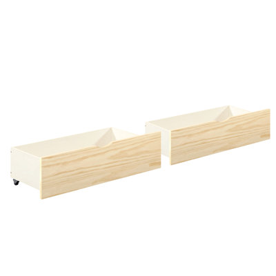 Lot de 2 coffres de rangement sous-lit en pin naturel, style transitionnel, roulettes pour une installation fonctionnelle dans la chambre, 95 x 43 cm, finition pin, rangement optimal, organisation de l'espace.