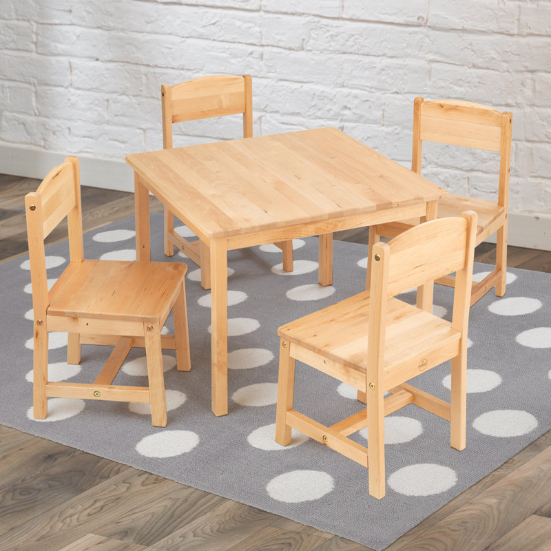 Wooden Farmhouse Table & 4 Chair Set, Natural