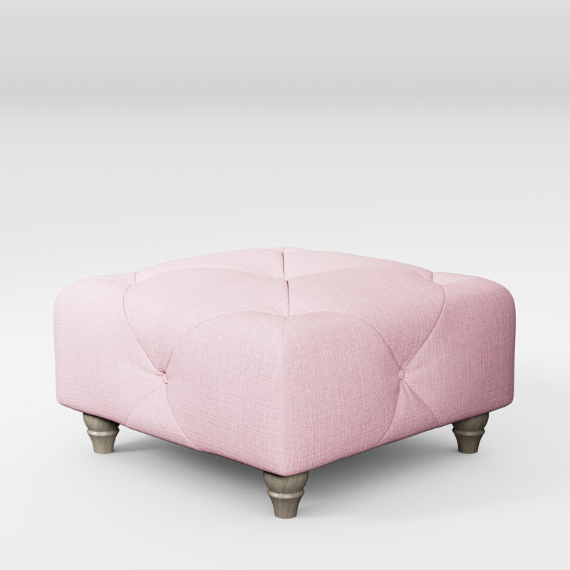Ellrich 65cm Wide Tufted Rectangle No Pattern Footstool Ottoman, Pink, Washed Oak