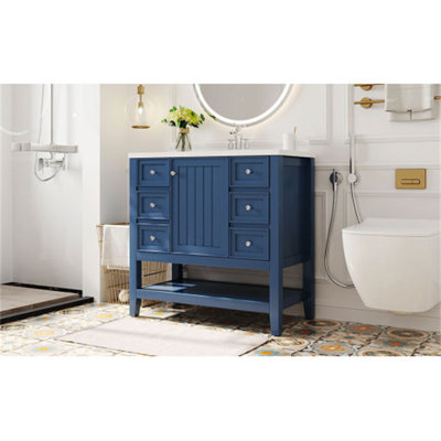 Khasim 36'' Free Standing Single Bathroom Vanity with Ceramic Top -  Winston Porter, 22848DDC909B49DCAE8E5902B6BA9C1E