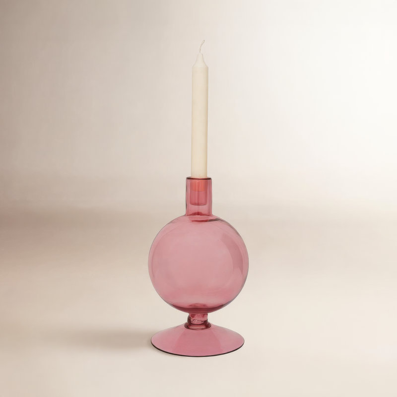 Geri 9.84'' H Glass Tabletop Candlestick, Pink