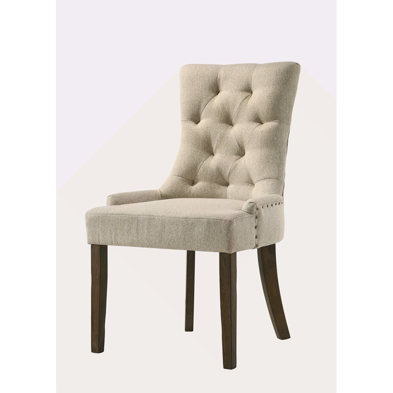 Ensemble de 2 chaises d'appoint en tissu beige et finition chêne vieilli