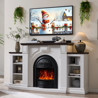 Foyer électrique 76 po avec manteau de cheminée, meuble télé et foyer électrique avec rangement