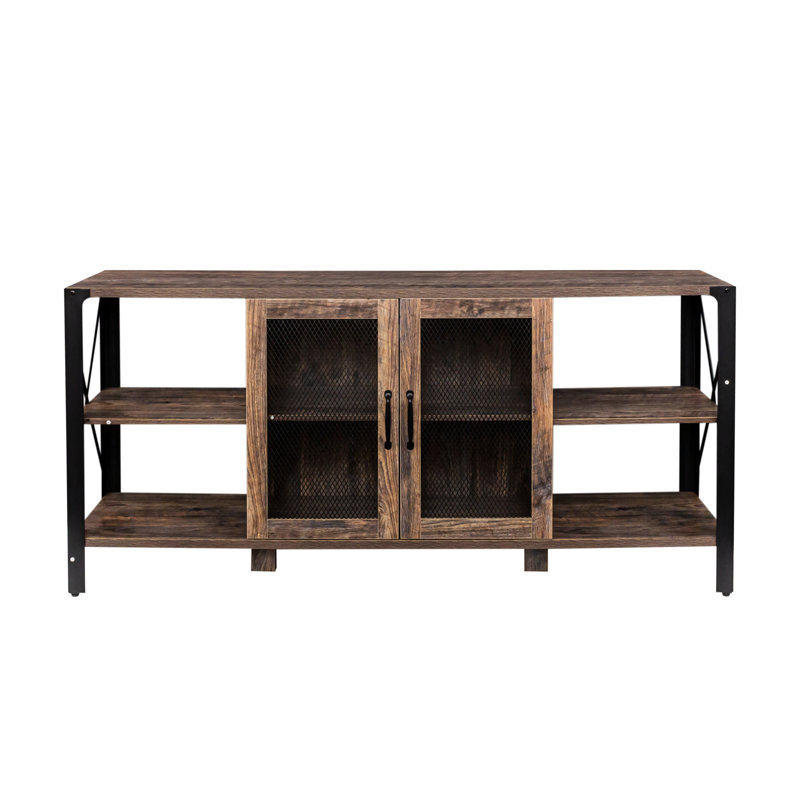Meuble télé avec pieds en métal et tablettes ouvertes, Espresso