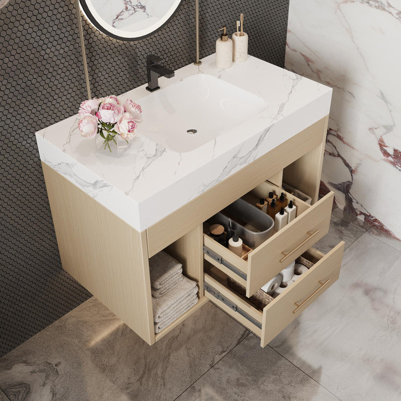 Meuble-lavabo mural 2 tiroirs à fermeture en douceur, 29"