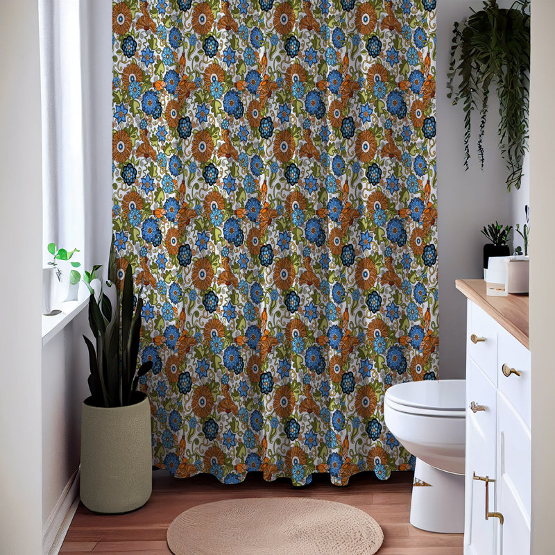 Rideau de douche Shareda, H 93 po x l 70 po, Motif floral abstrait