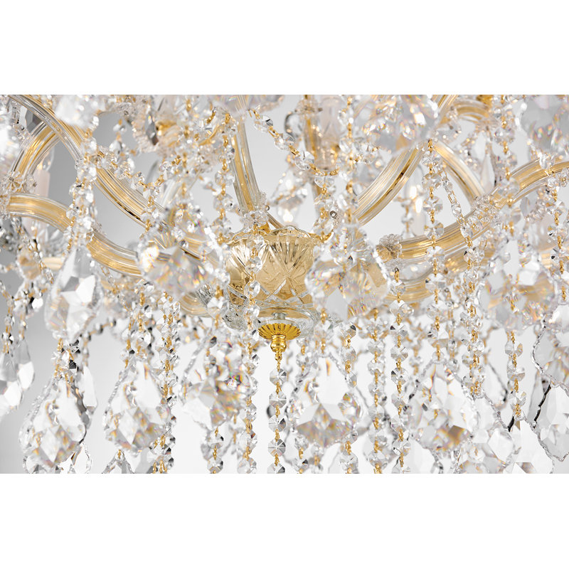 Humnah 24-Light Crystal Dimmable Tiered Chandelier, 46" H x 35.4" W x 35.4" D, Gold