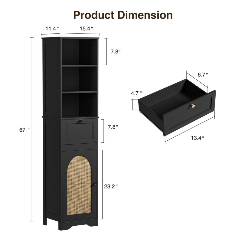 67" H Bathroom Storage Cabinet, Black