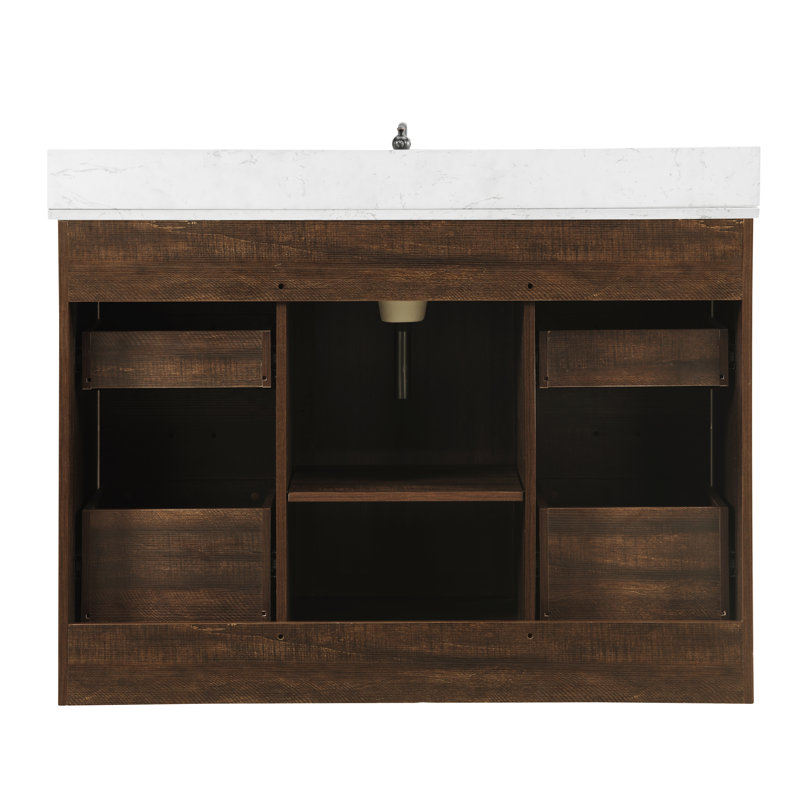 Jillian 48'' Single Bathroom Vanity with Engineered Stone Top, Rustic Brown/Matt Black