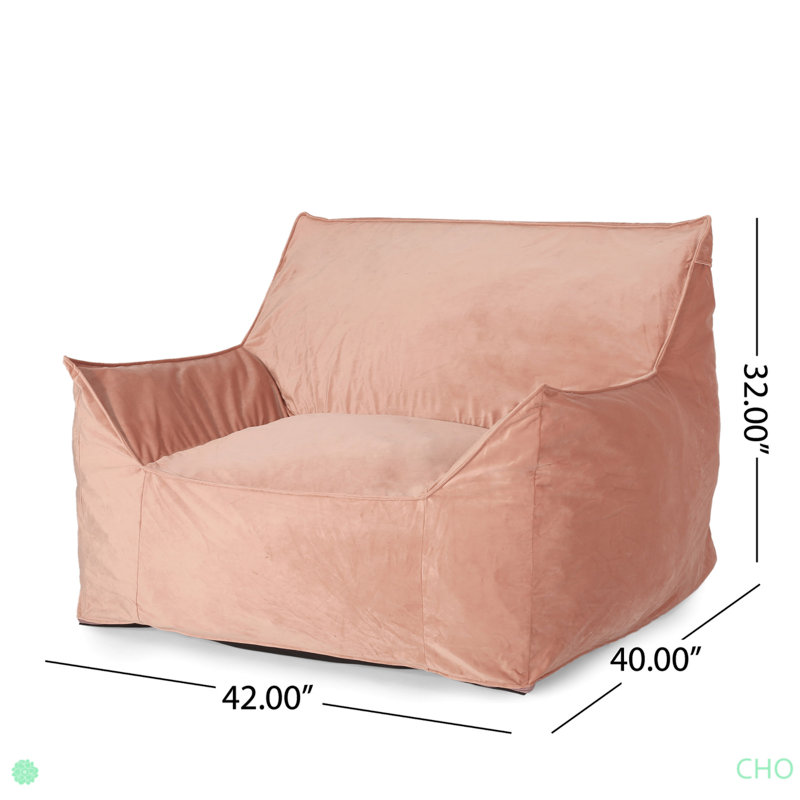 Allea Velveteen Bean Bag Chair With Armrests, Pink Velvet