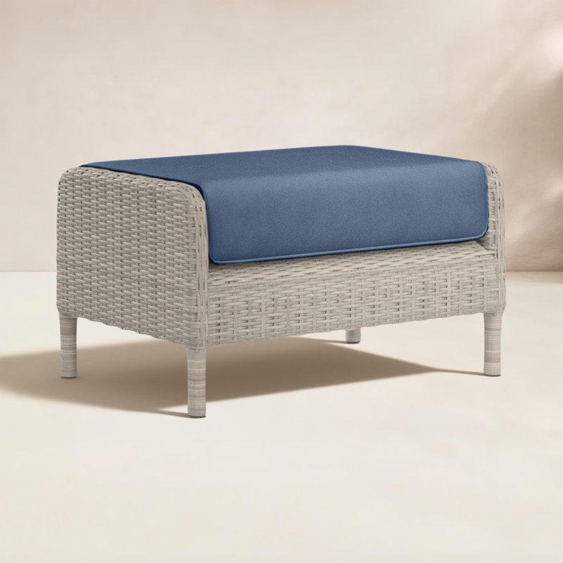 Manhattan Wicker Outdoor Ottoman with Sunbrella® Cushion, Echo Midnight Sunbrella®