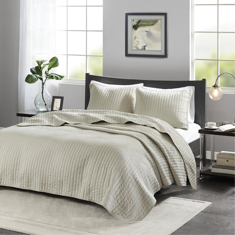 Courtepointe double / grand crème réversible avec rembourrage en coton, 3 pièces en microfibre et coton, pour une chambre à coucher reposante