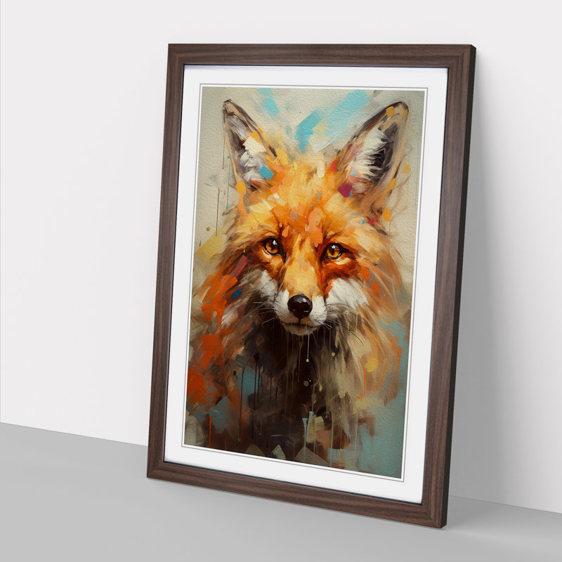 Fox Gestural Art - Framed Print, Walnut Framed, 64cm H x 46cm W