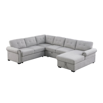 Upholstered U-Shape Sectional Sleeper Couch With Tufted Cushions by Alcott Hill