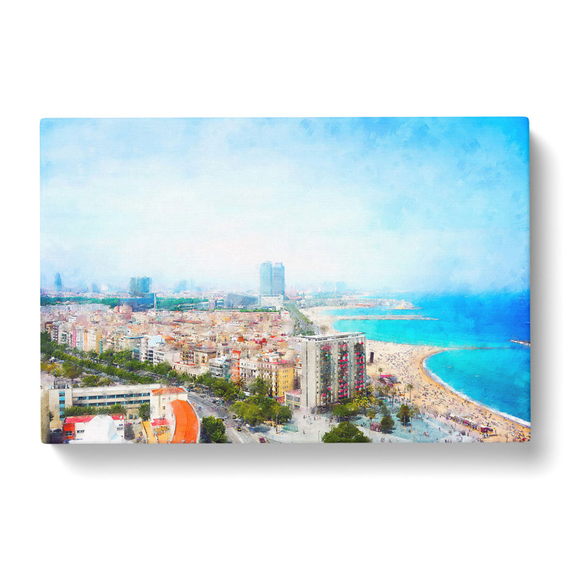 The Barcelona Skyline In Spain - Wrapped Canvas Painting, 50cm H x 76cm W x 3cm D