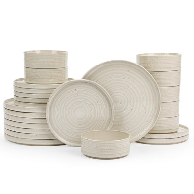 24-piece Kitchen Plates And Bowls Sets, 24 Pieces Dinnerware Sets, Beige