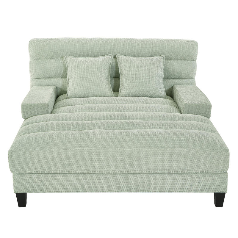 Méridienne moderne avec méridienne 57,1 po Canapé-lit rembourré en chenille avec dossier réglable et bande lumineuse DEL pour le salon, vert