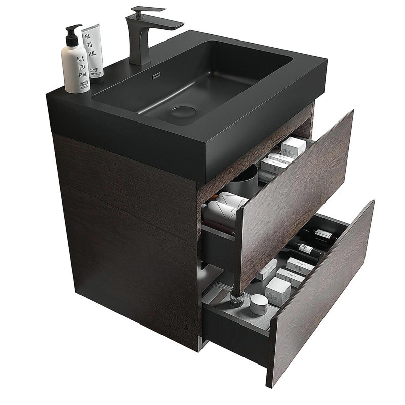 Meuble-lavabo de salle de bain avec lavabo, grand meuble-lavabo flottant mural, salle de bain moderne, base de lavabo intégrée sans drainage et robinet, pré-assemblé