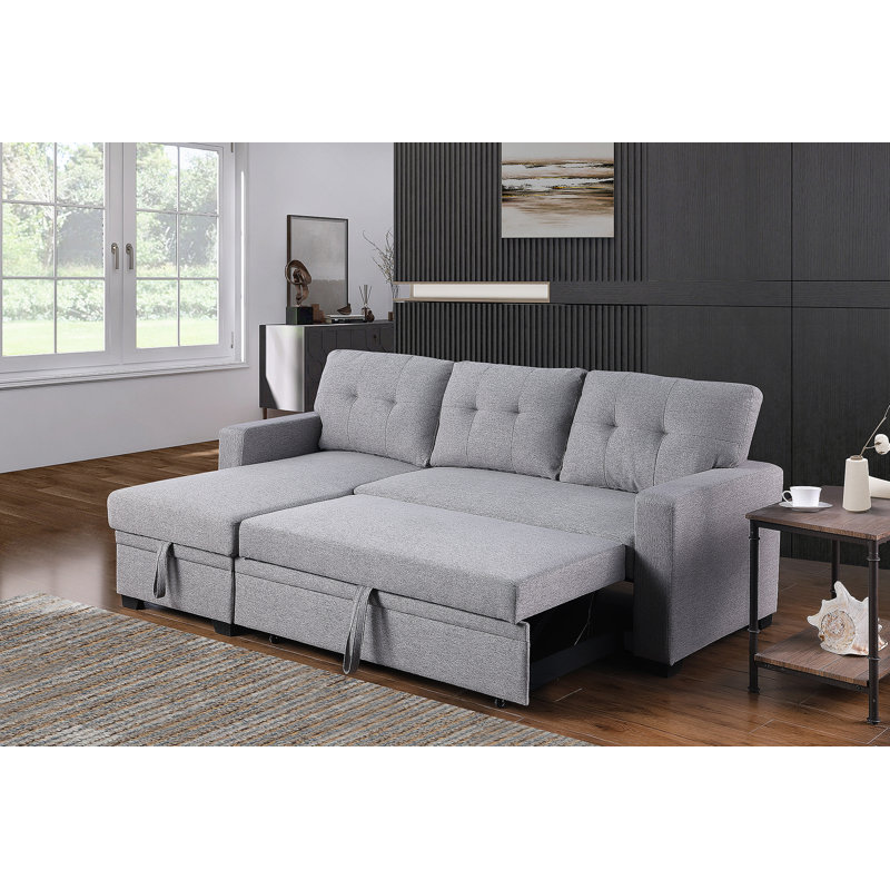 Canapé modulaire rembourré avec méridienne, Lin gris pâle