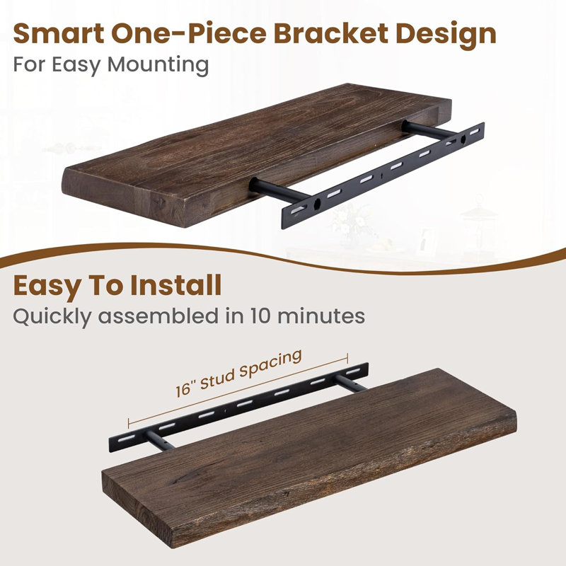 Étagères murales flottantes rustiques avec supports invisibles - ensemble de 2, tablettes murales en bois d'ingénierie pour chambre à coucher, cuisine, salle de bain, salon - solution de rangement durable et élégante