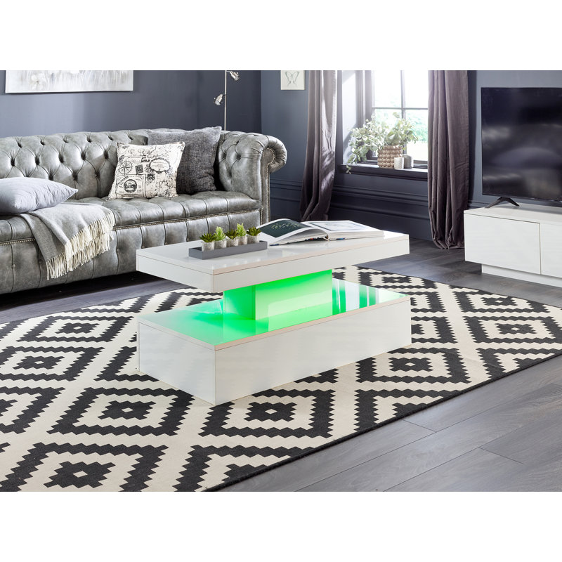 Timote Modern Gloss Coffee Table with LED Lights for Living Room, White Gloss